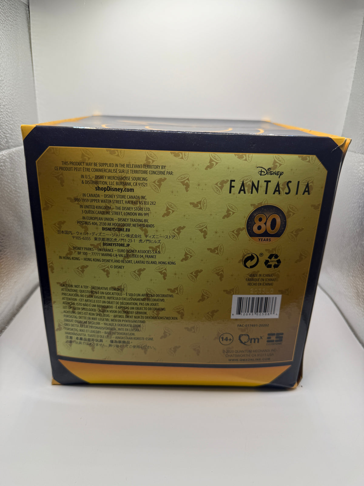 Back of box with product information and Disney Fantasia 80th anniversary branding
