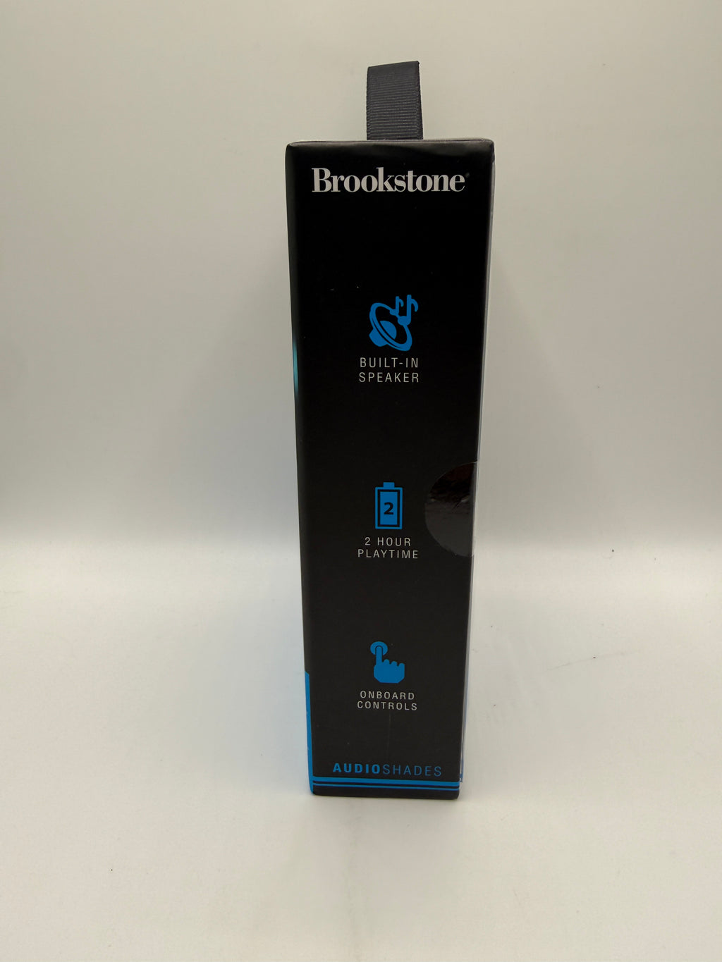 Brookstone AudioShades Wireless Speaker Sunglasses side packaging with features