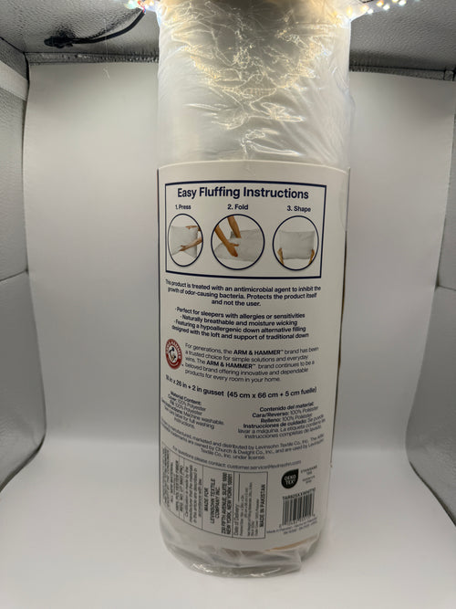 Arm & Hammer Just Like Down Ultra Sleep Pillow packaging back showing instructions and details