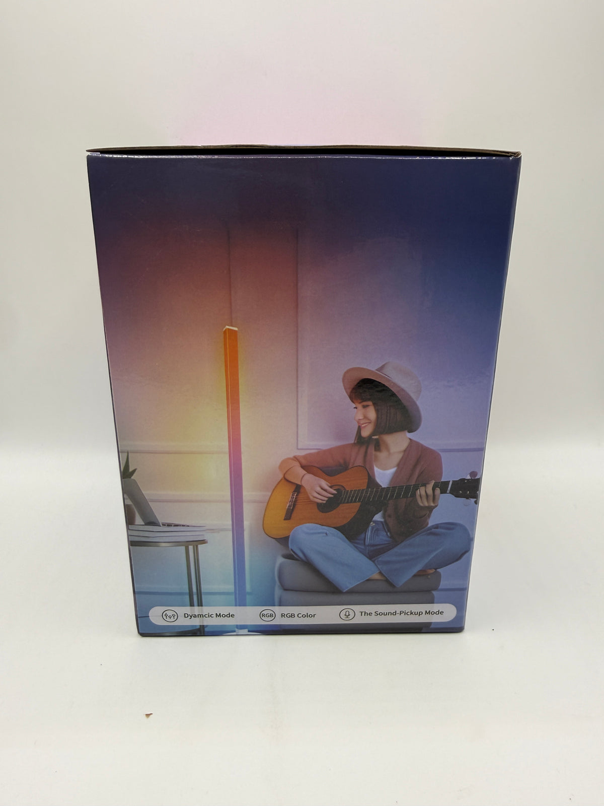 Smart Floor Lamp packaging side view with person playing guitar