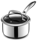 Hexclad 1 quart stainless steel pot with lid on white background
