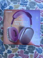 Fisher Boom Max Pro Sound wireless headphones purple side packaging with specifications