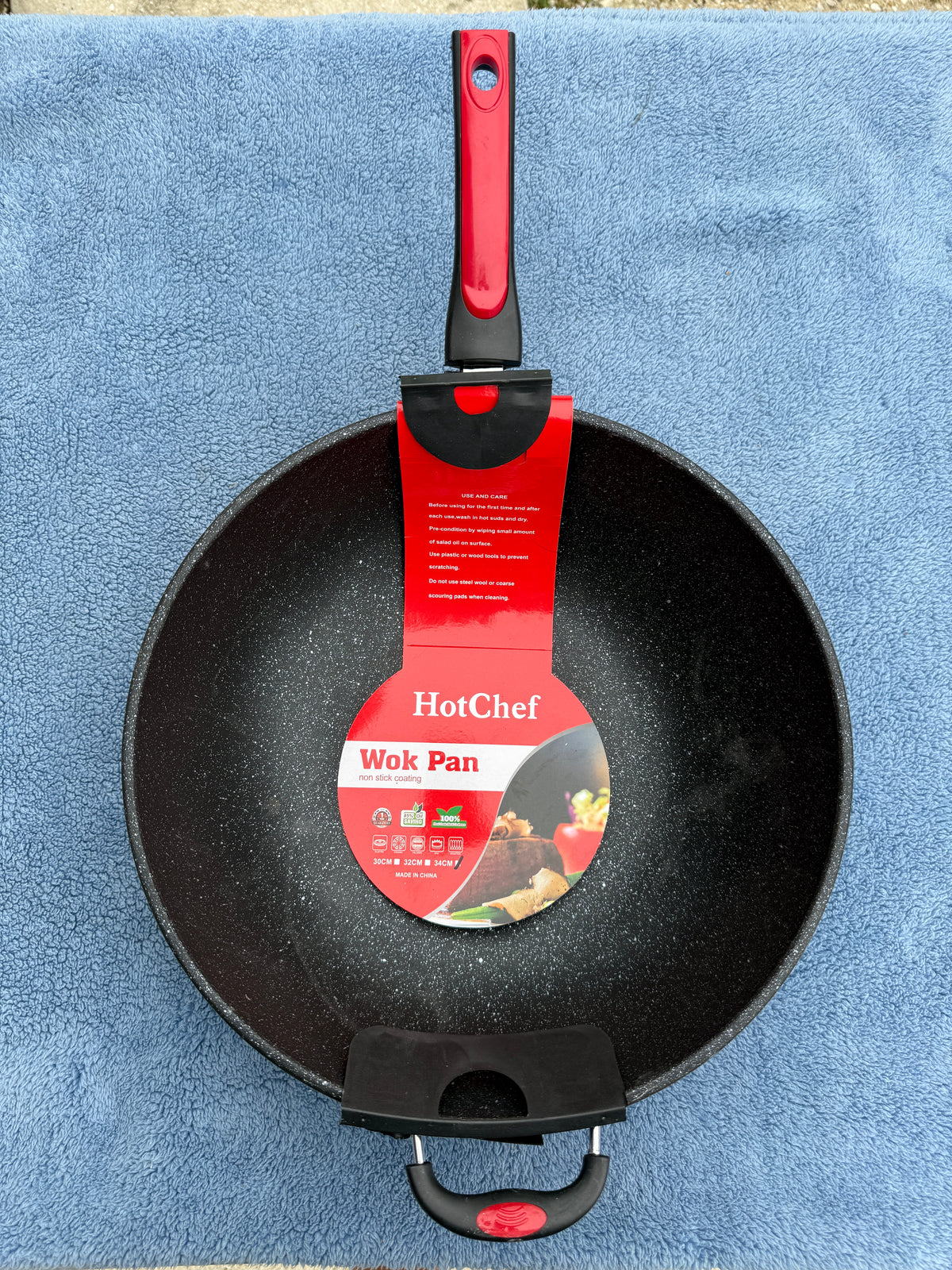 HotChef Non-Stick Wok Pan with red handle