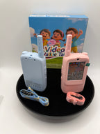 Blue and pink video walkie talkies with neck straps
