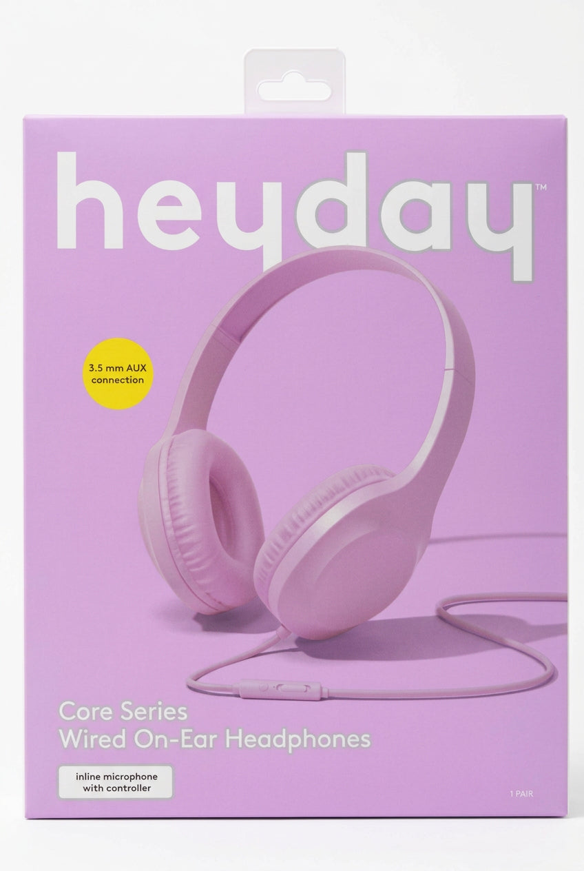 heyday Core Series Wired On‑Ear Headphones (Bright Lilac) - product photo 1