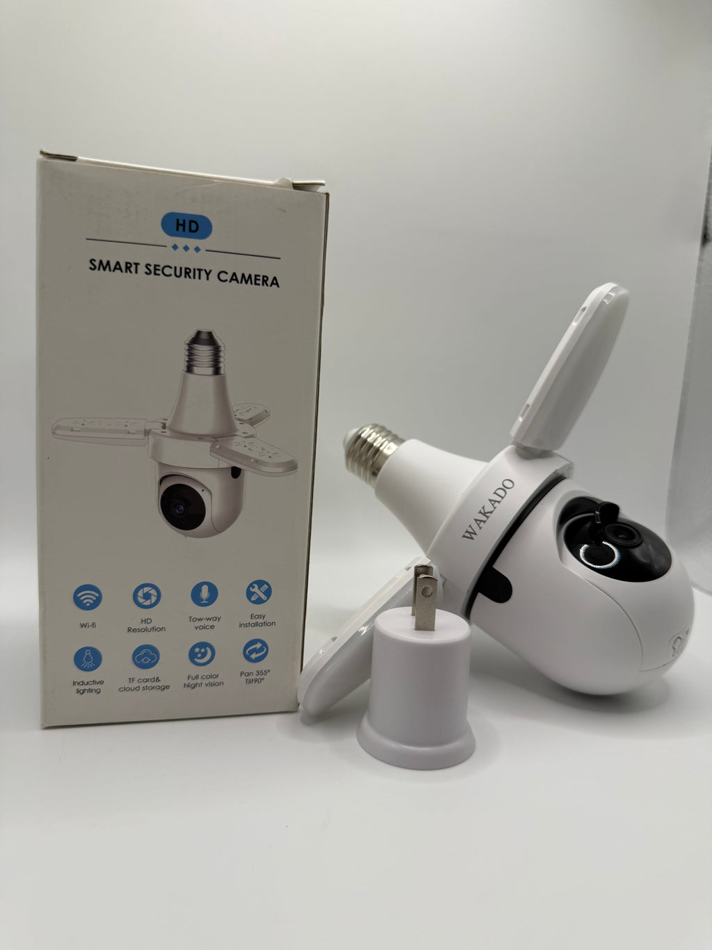 Wakado HD Smart Security Camera side view with box