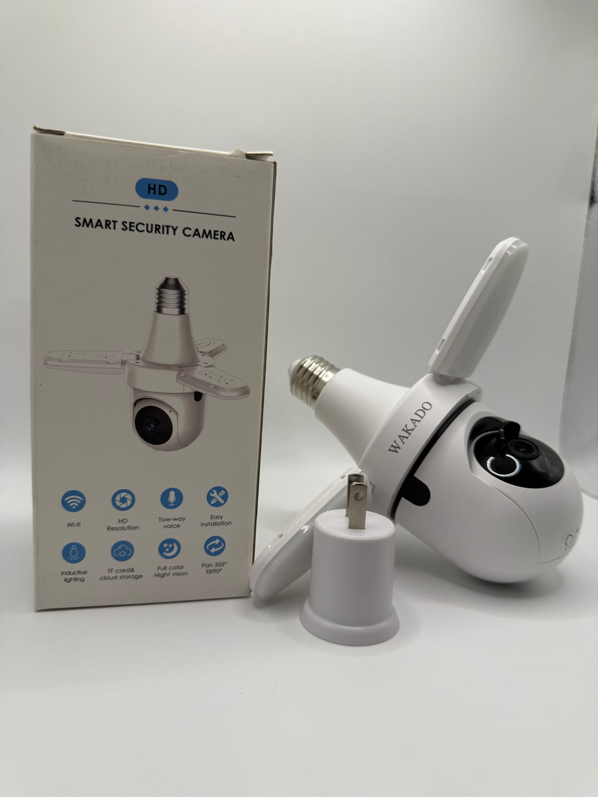 Wakado HD Smart Security Camera side view with box