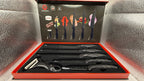 Opened HEESM knife set box showing knives and ceramic peeler inside