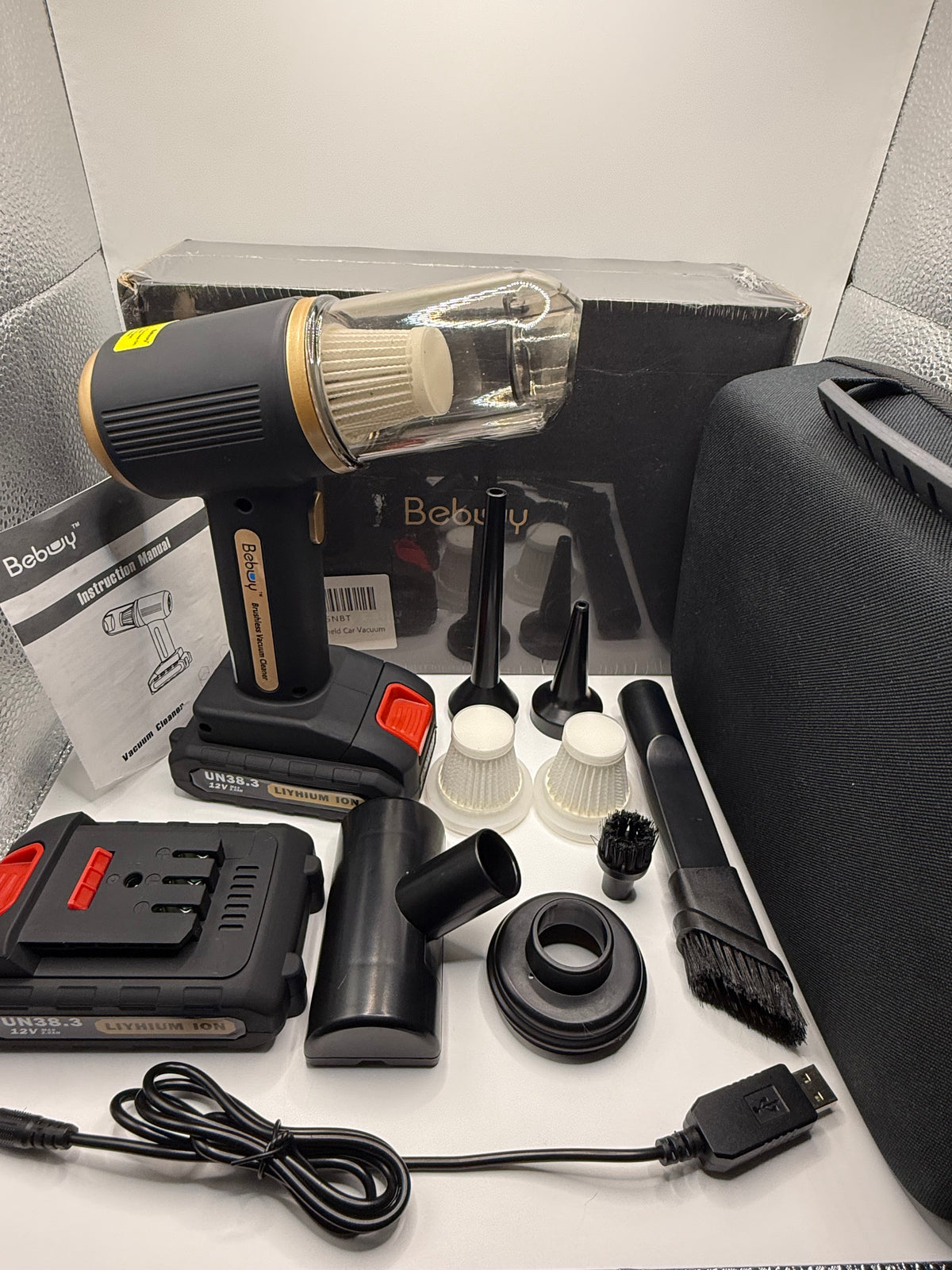 Accessories included with Bebuy handheld vacuum cleaner