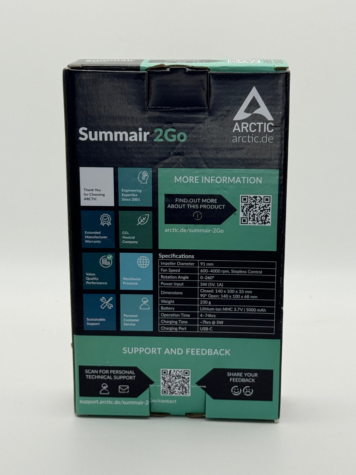 ARCTIC Summar 2Go Box Back with Specifications