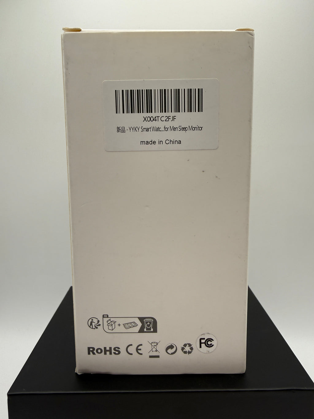 Smart Watch packaging back with barcode and certification logos