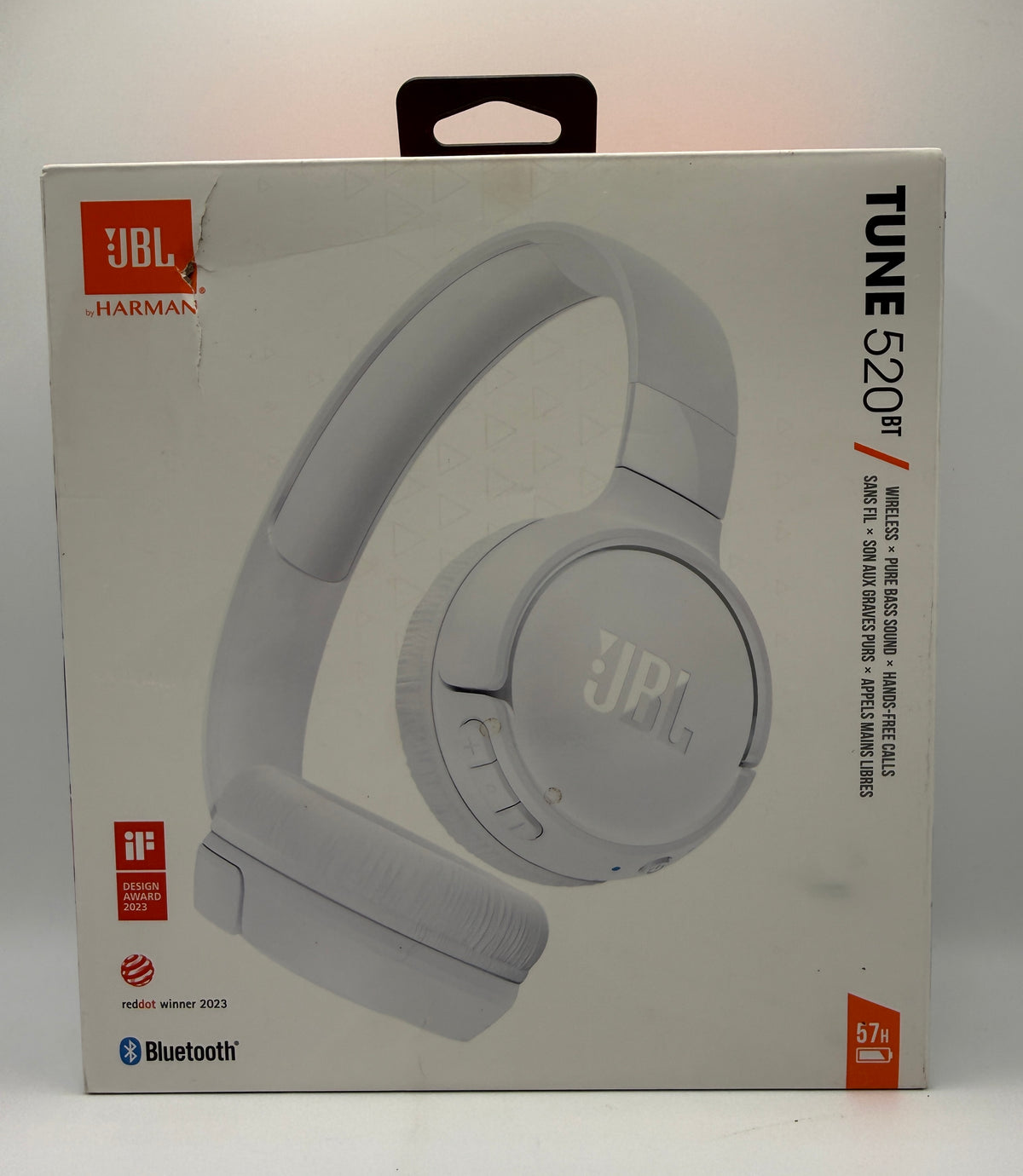 JBL Tune 520BT White Wireless Headphones Front Package View