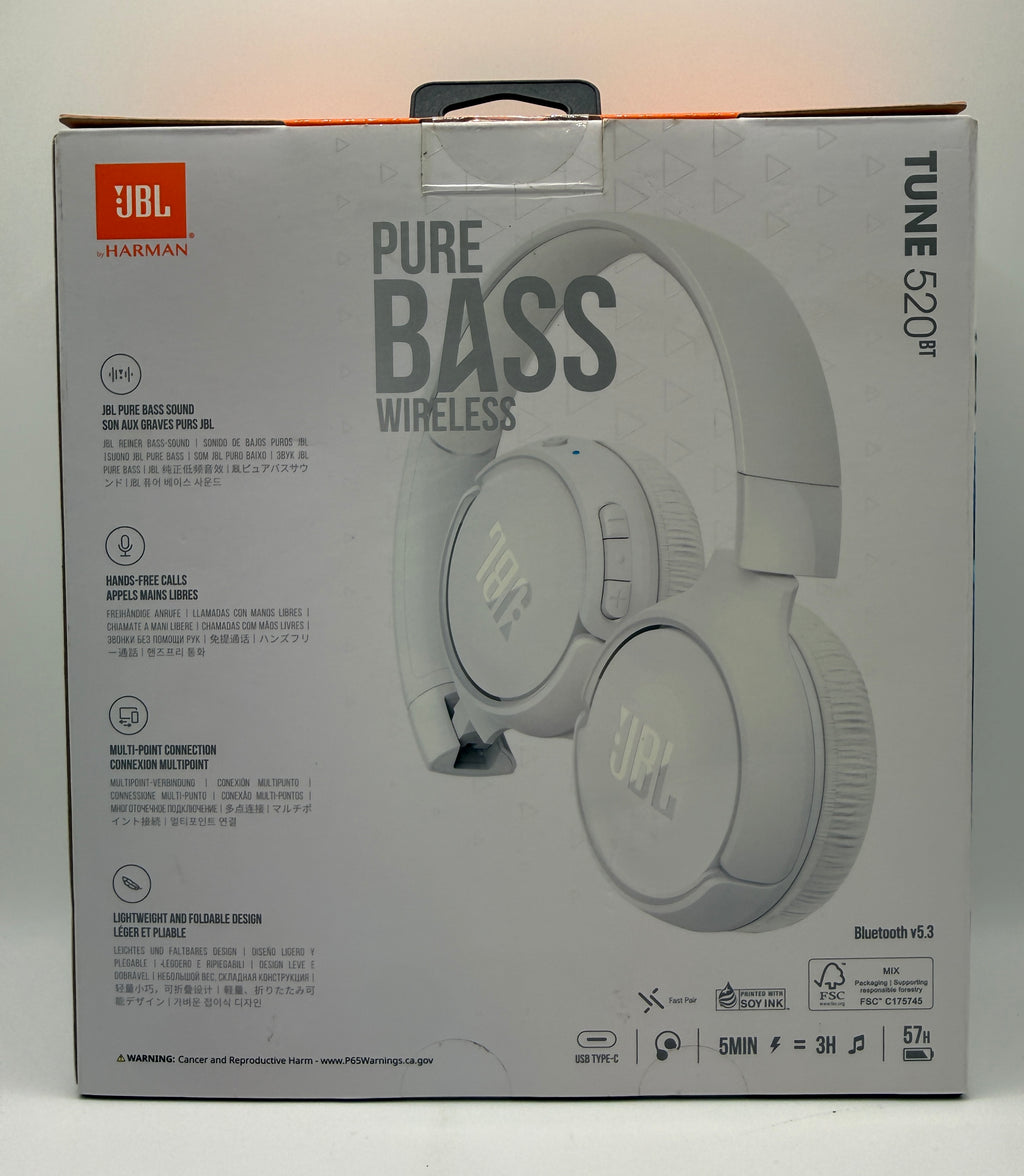 JBL Tune 520BT White Wireless Headphones Back Package View
