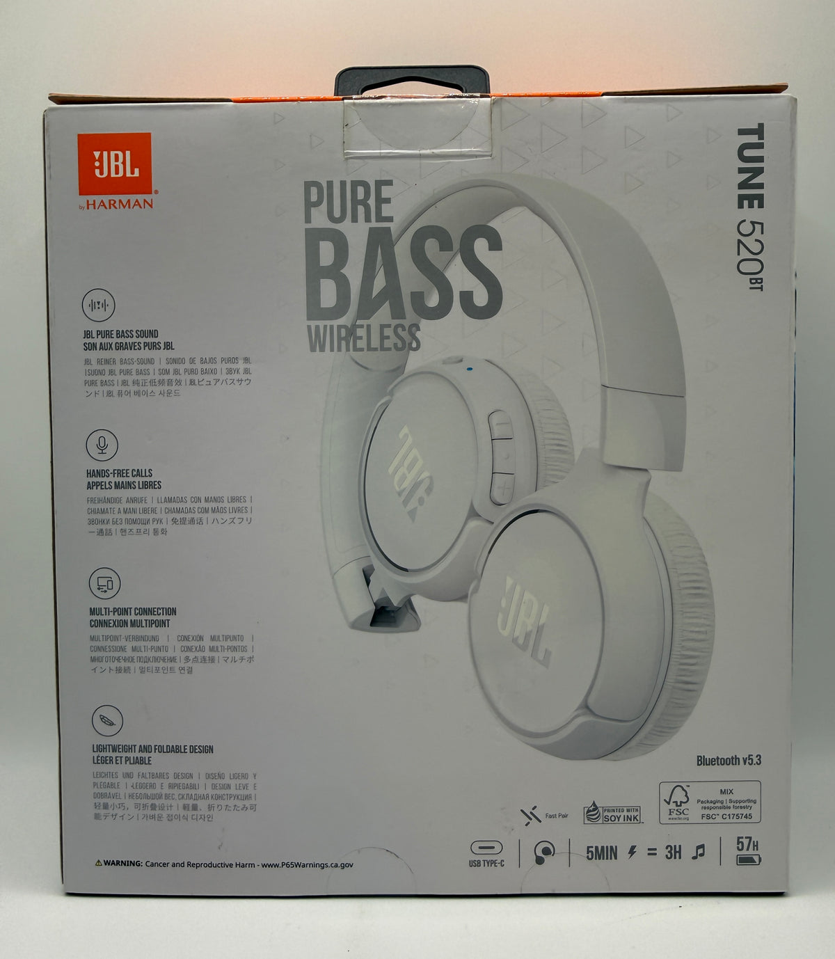 JBL Tune 520BT White Wireless Headphones Back Package View