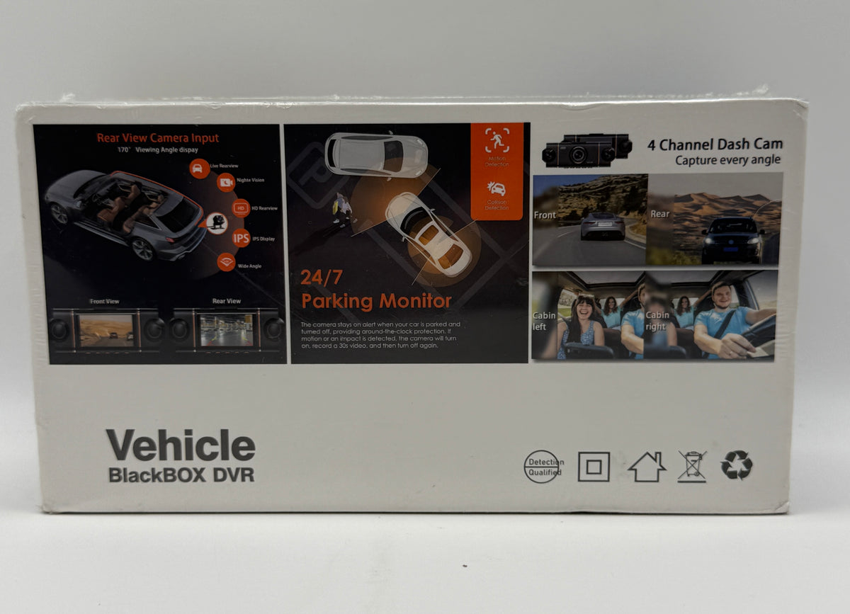 Vehicle BlackBOX DVR dash cam box back showing features