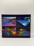 Back view of Outdoor LED Pool Light box showing examples of colorful pool lighting usage