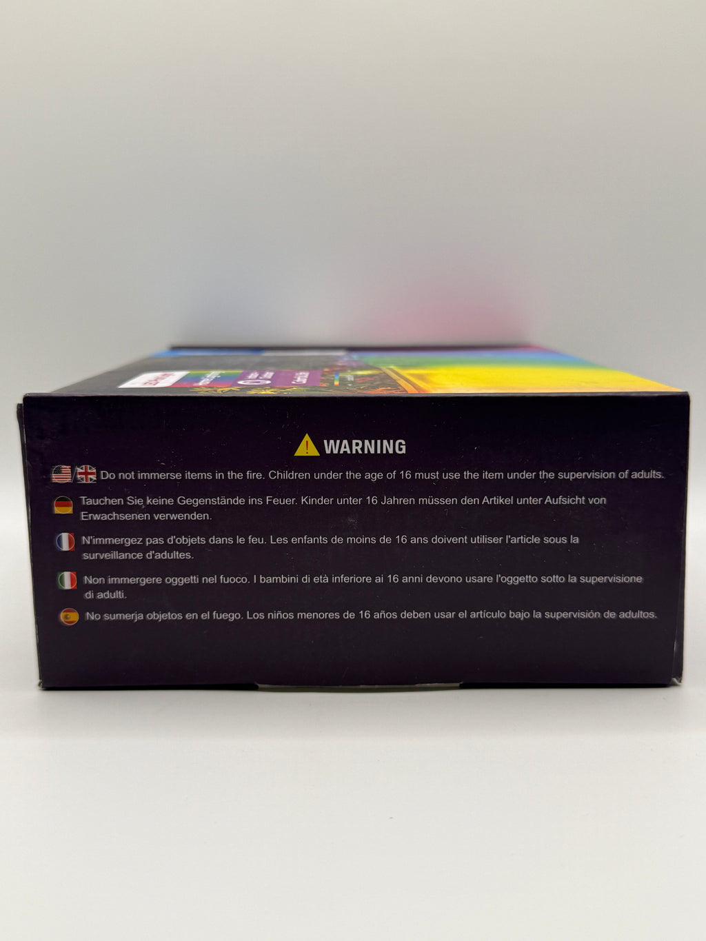 Side view with safety warning on the box
