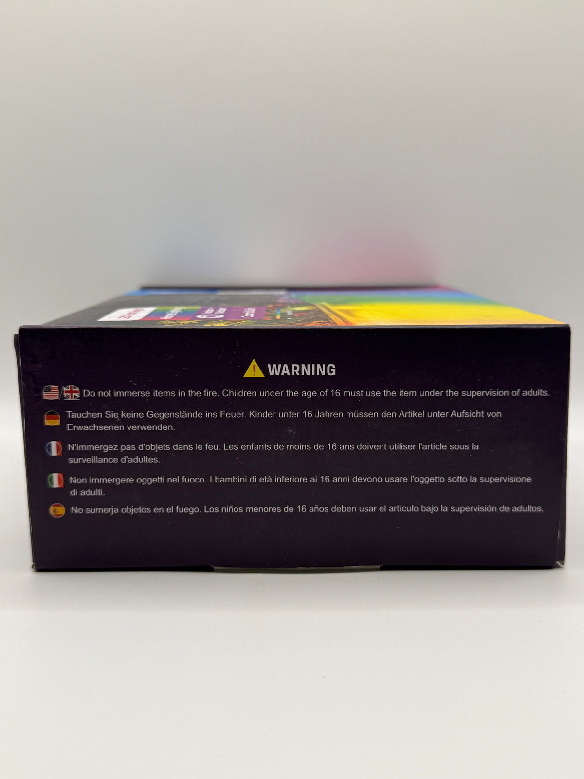 Side view with safety warning on the box