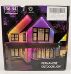 Front view of house lit with permanent outdoor RGB LED lights
