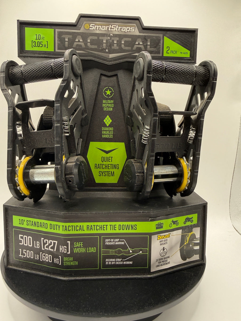 Front view of SmartStraps Tactical 10 ft Ratchet Tie Downs package
