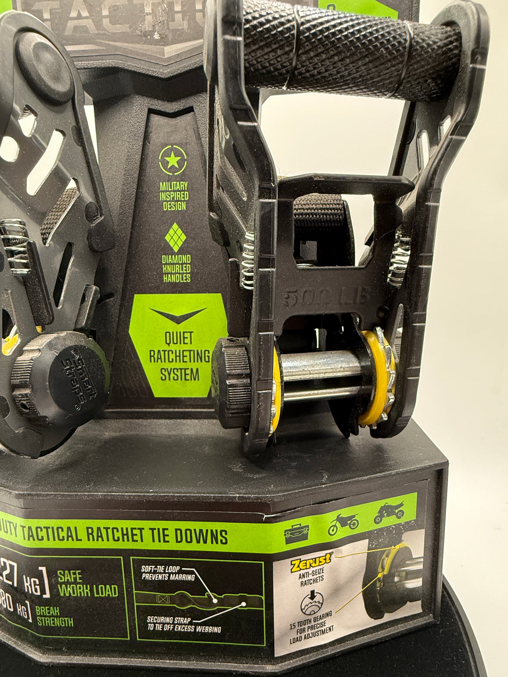 Back packaging details of SmartStraps Tactical Ratchet Tie Downs