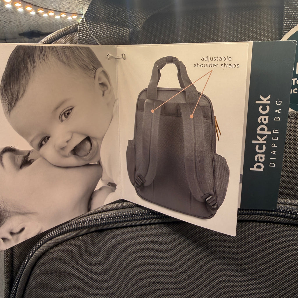 Detailed label showing bb gear logo on front of backpack
