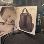 Detailed label showing bb gear logo on front of backpack