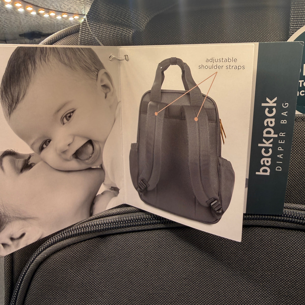 Detailed label showing bb gear logo on front of backpack