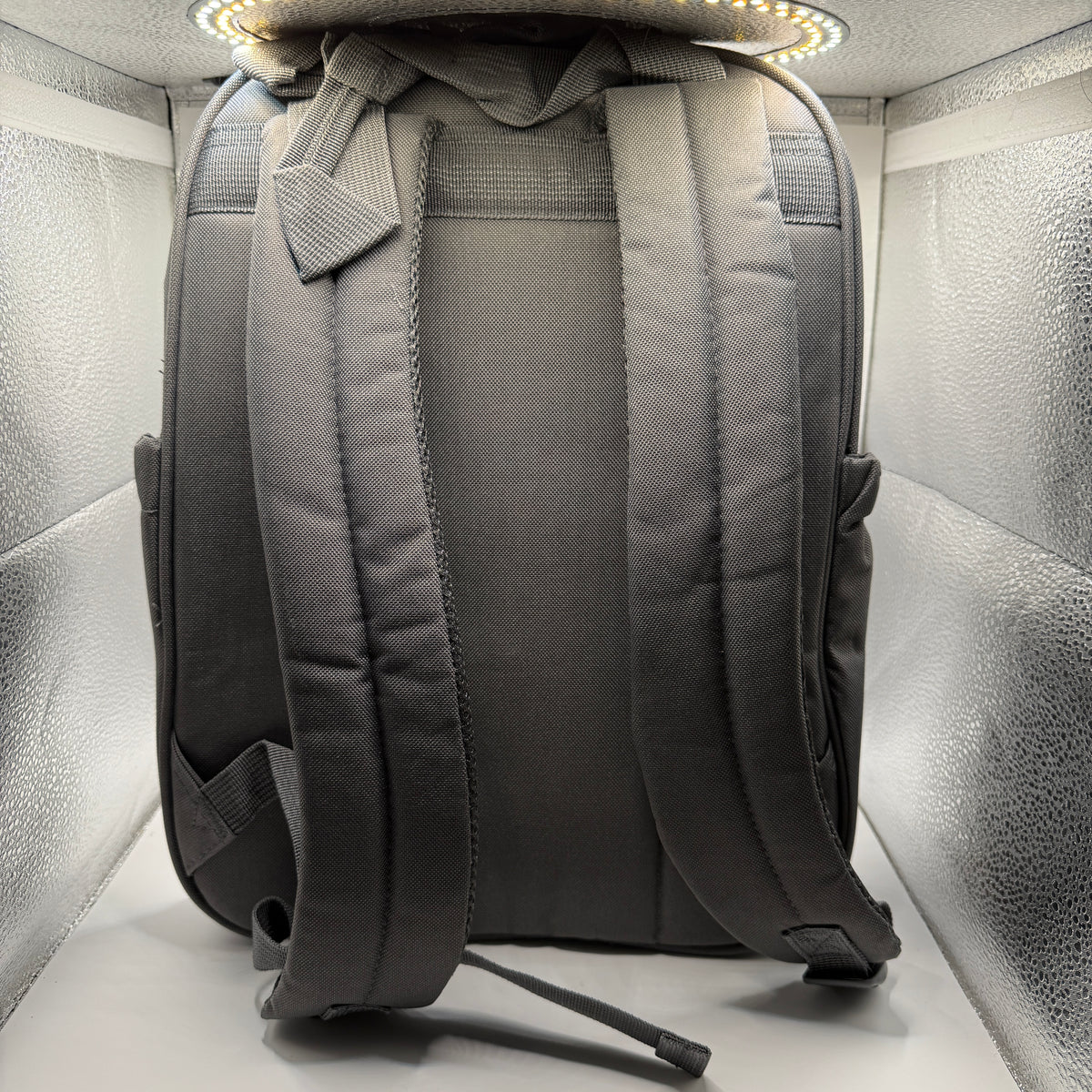 Back view showing padded backpack straps of bb gear diaper bag
