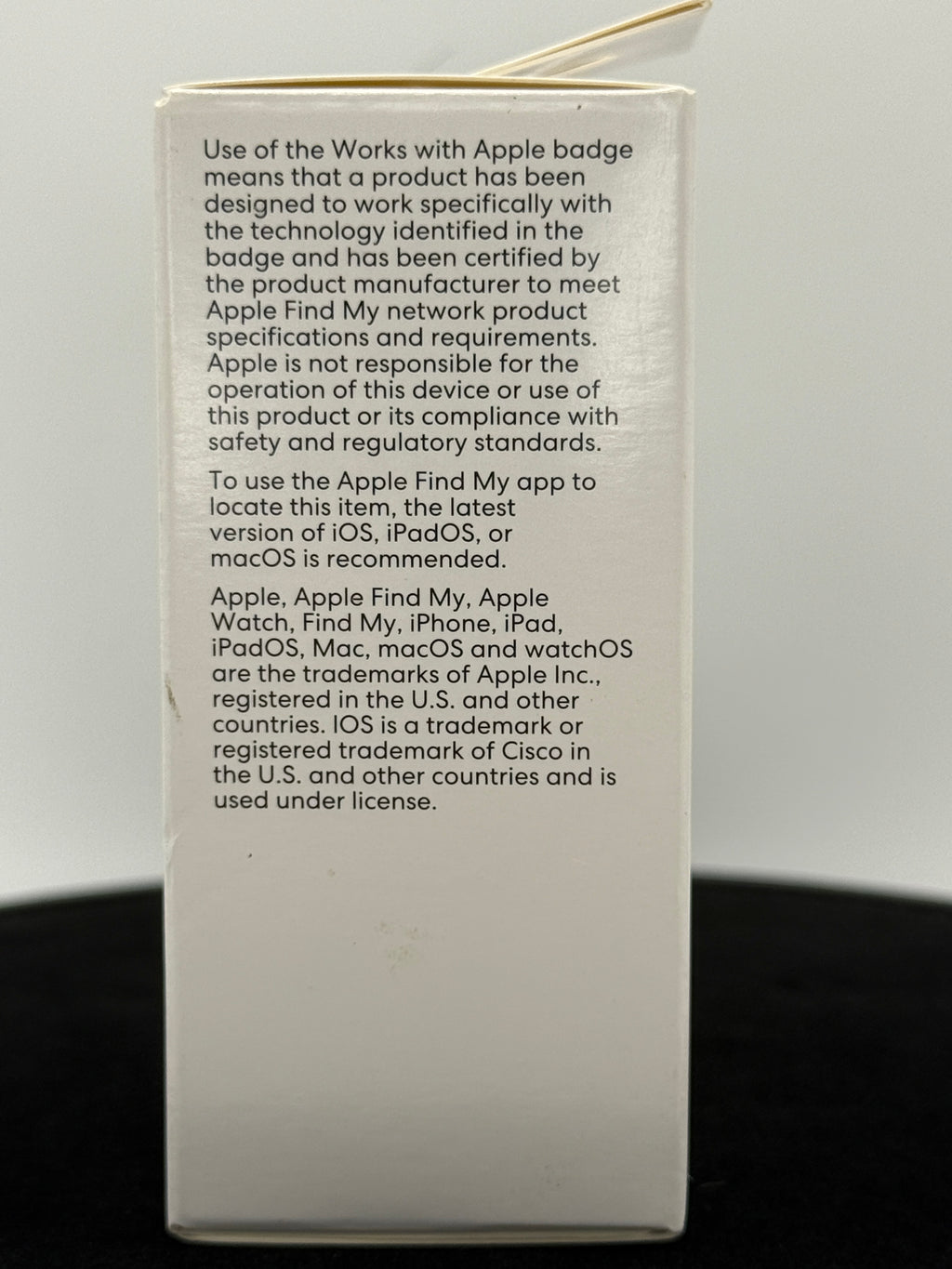 side text explaining Apple Find My compatibility
