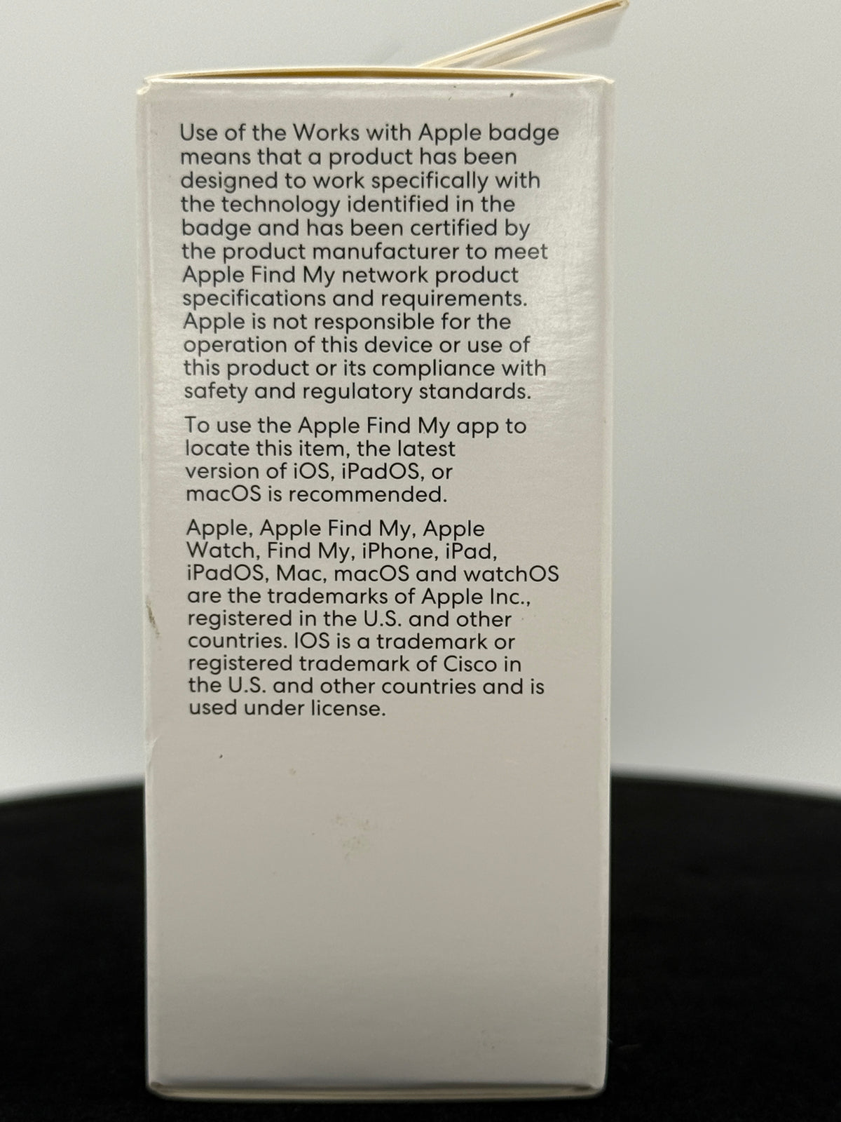 side text explaining Apple Find My compatibility