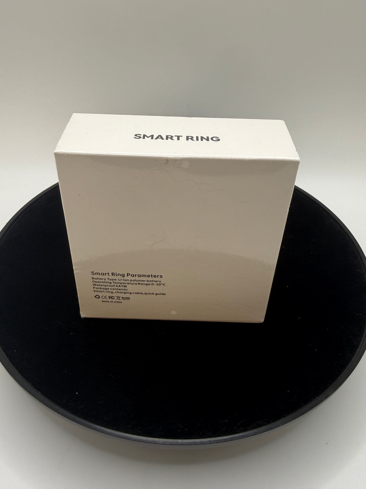 Smart Ring back packaging showing parameters