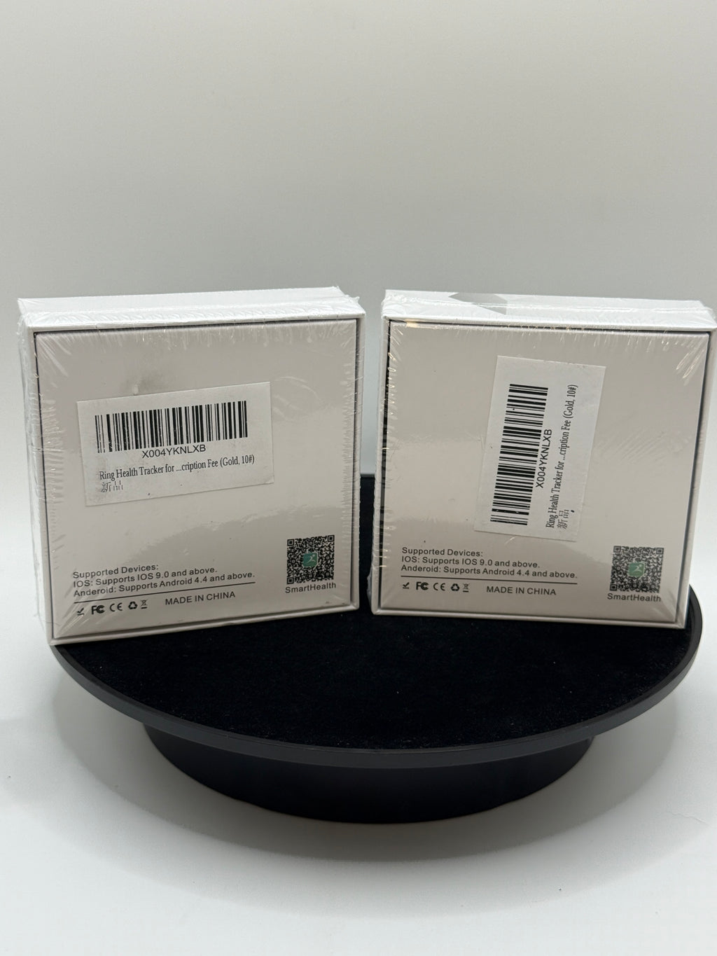 Back packaging of Smart Ring Health Tracker with compatibility details and barcode