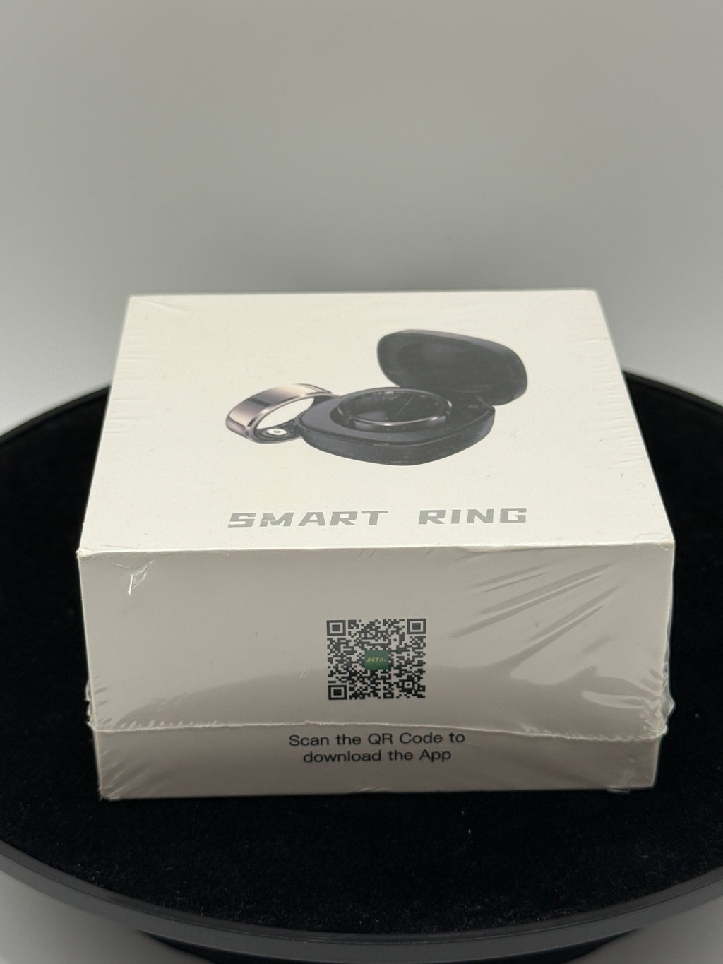 Smart Ring Health Tracker box top with download app QR code