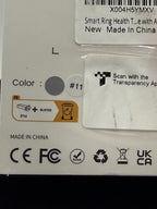 Smart Ring Health Tracker box back closeup showing color and certification labels