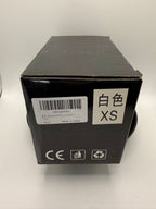 Box label showing size XS and product info