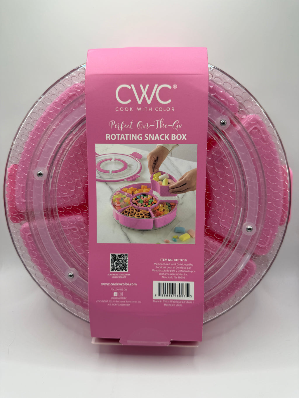 Back label of CWC rotating snack box with product details