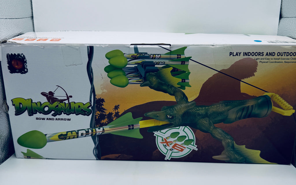 Dinosaur Bow and Arrow Toy Set packaging side view showing arrows and bow