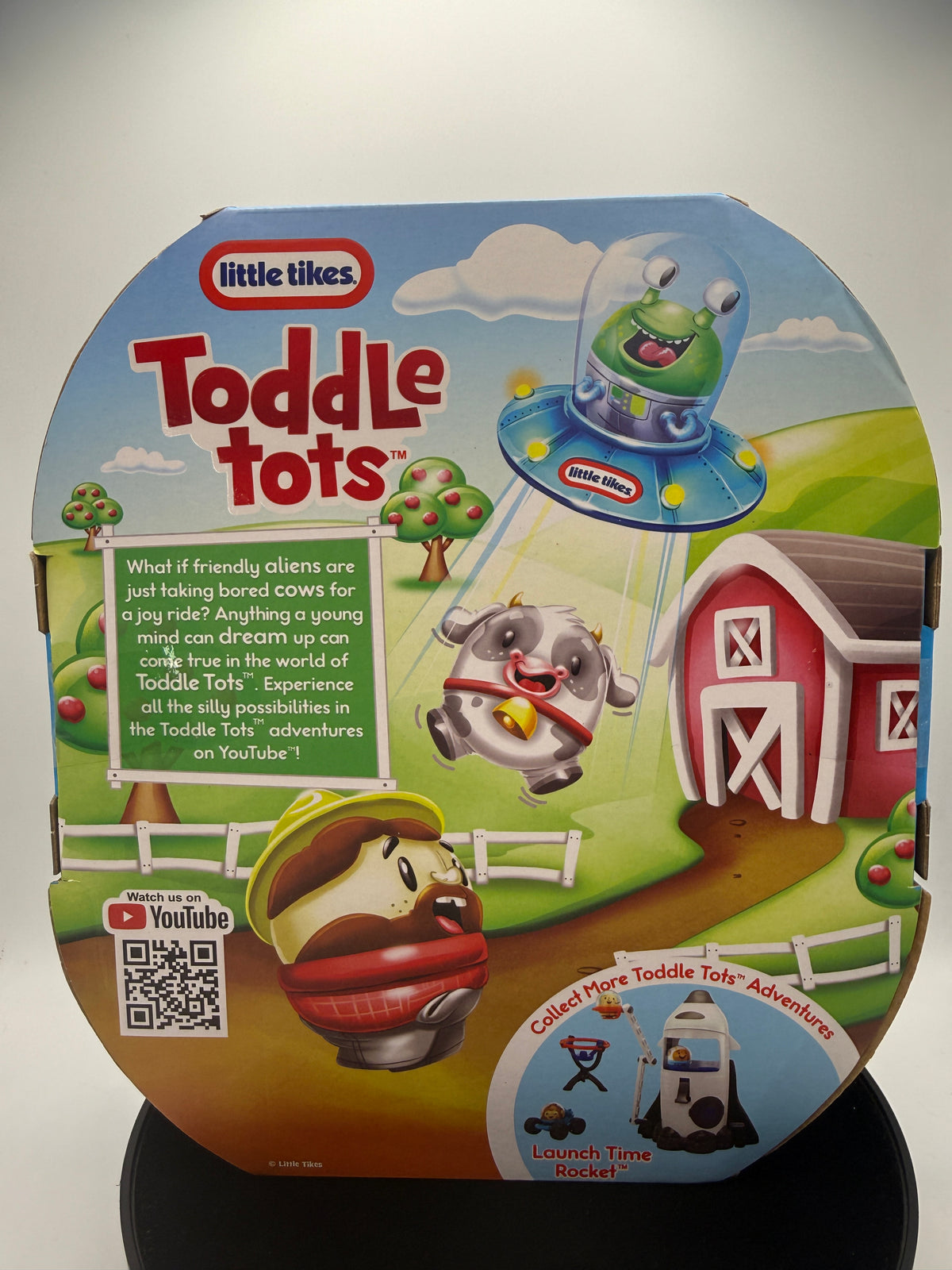 Back of Toddle Tots Far Out Farm packaging with description and barcode