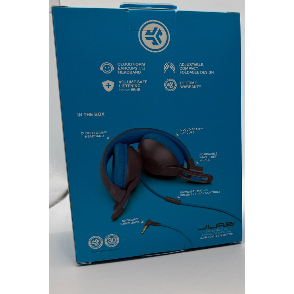 JLab JBuddies Studio 2 blue wired kids headphones retail box back