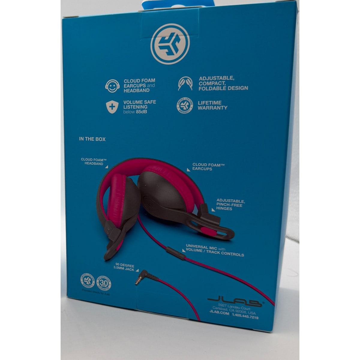 JLab JBuddies Studio 2 pink wired kids headphones retail box back