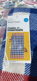 Room Essentials Extra-Long 100% Cotton Plaid Beach Towels 2-Pack 36 x 72 - product photo 1