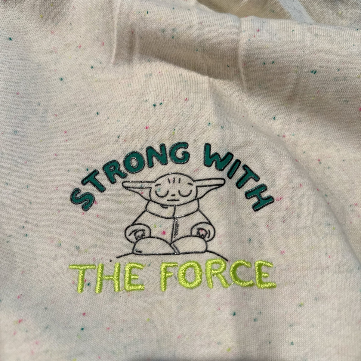 Grogu Strong With The Force embroidery detail