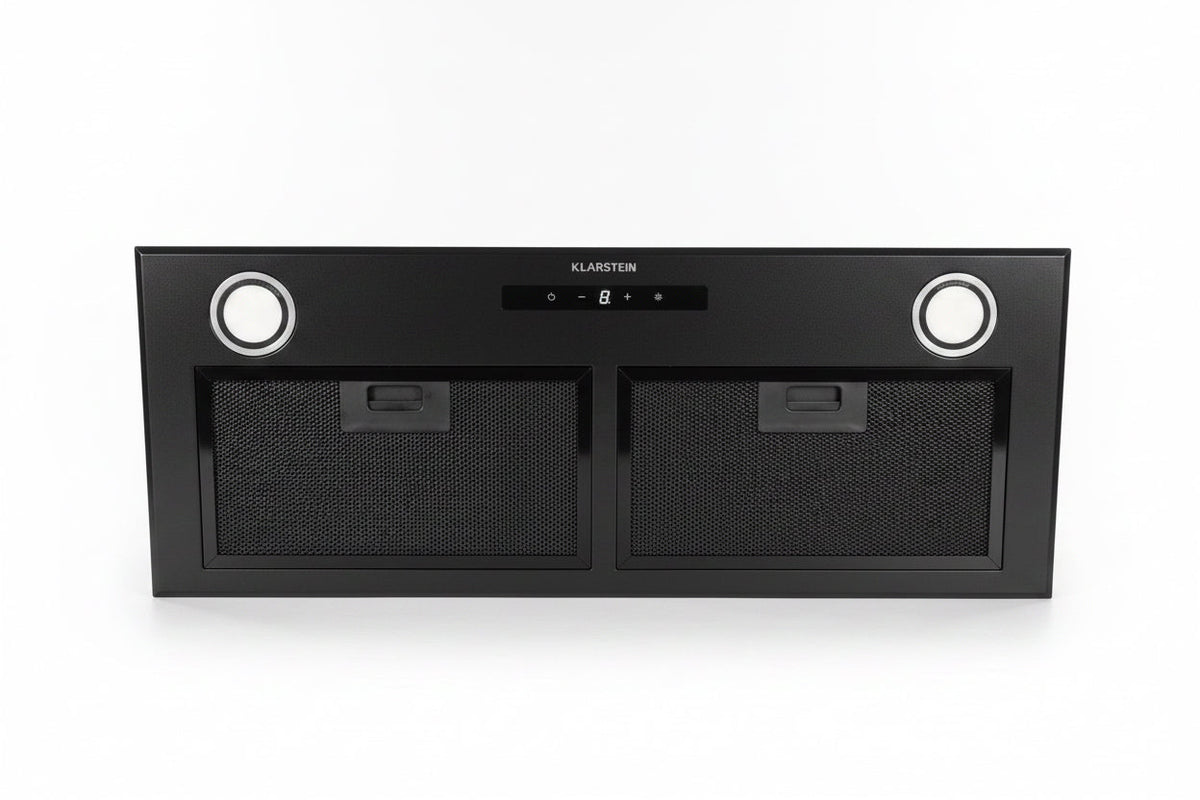 Klarstein Paolo 72 black face — underside stock photo showing filters, LED lights and touch controls