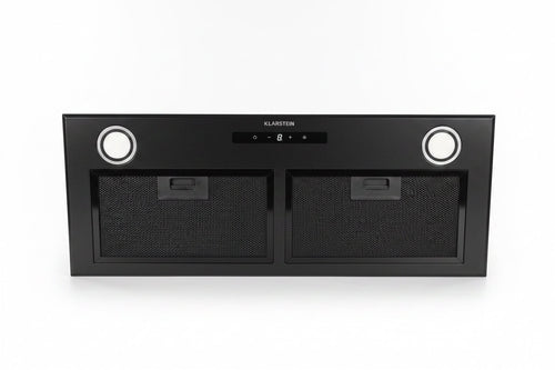 Klarstein Paolo 72 black face — underside stock photo showing filters, LED lights and touch controls