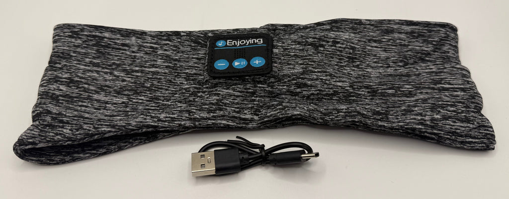 Marketplace239 LLC grey heathered Bluetooth sleep headband with integrated speakers and USB charging cable