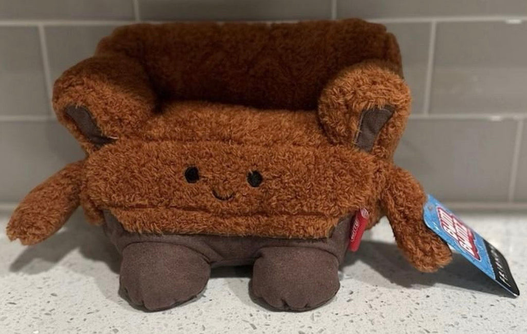 Marketplace239 LLC Friends TV show couch BumBumz plush toy with soft brown textured fabric and embroidered face