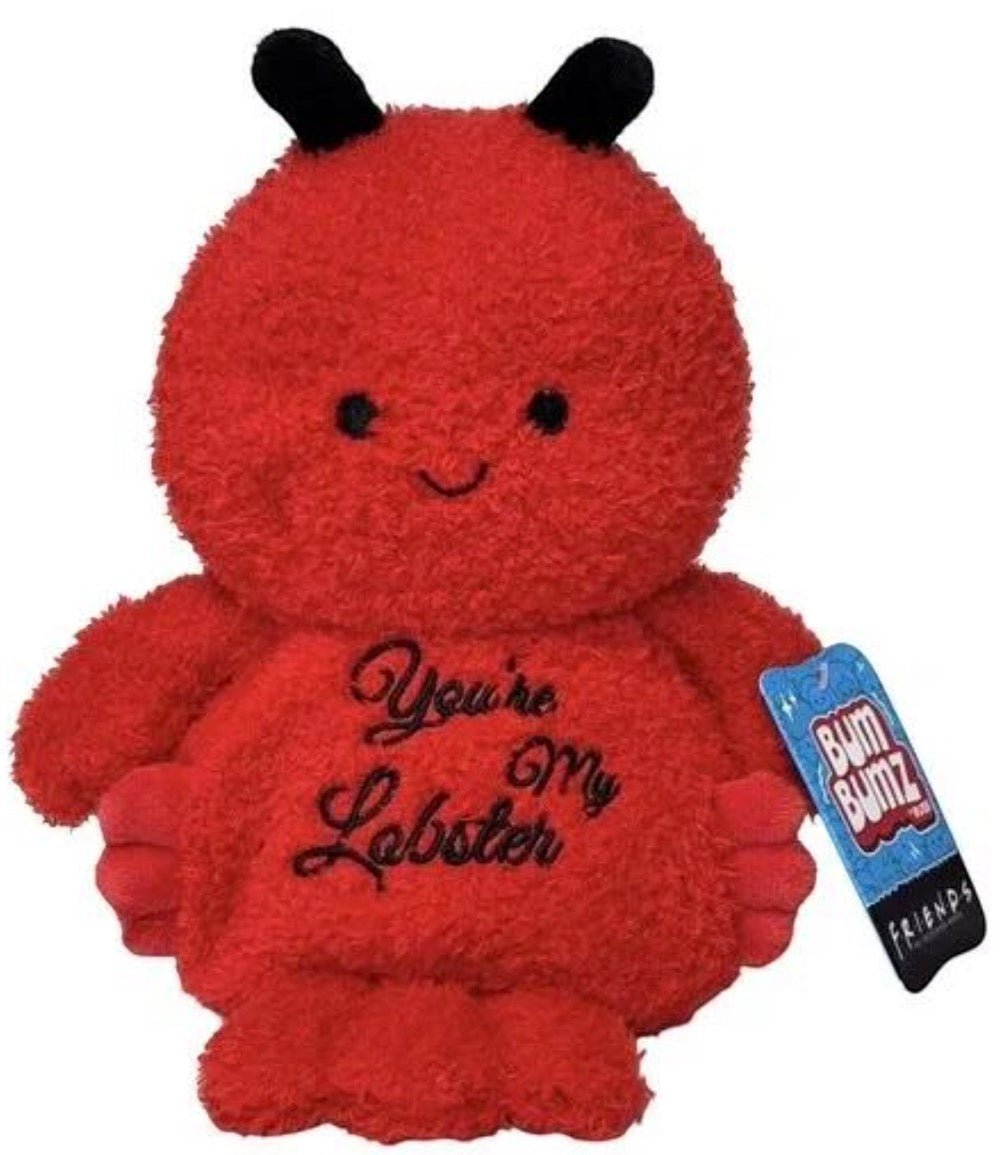Marketplace239 LLC red lobster BumBumz plush toy with You're My Lobster embroidery from the Friends TV show collection