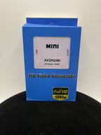 White Mini AV2HDMI 1080p converter in blue retail box